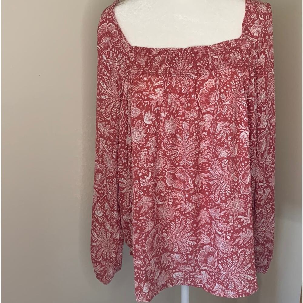 PEACE & PEARLS BOHO SMOCKED ROSE PINK FLORAL PULLOVER BLOUSE Size L